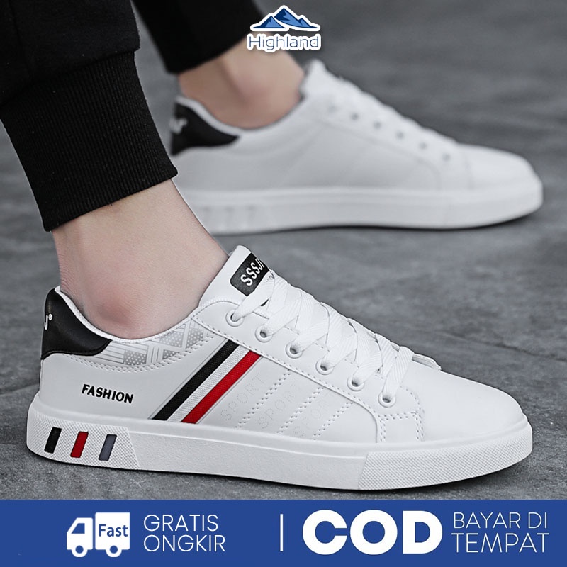 Highland Sepatu Sneakers Pria Wanita Sepatu Putih Tali Model Kasual Sepatu Santai Sepatu Trendy KSC102