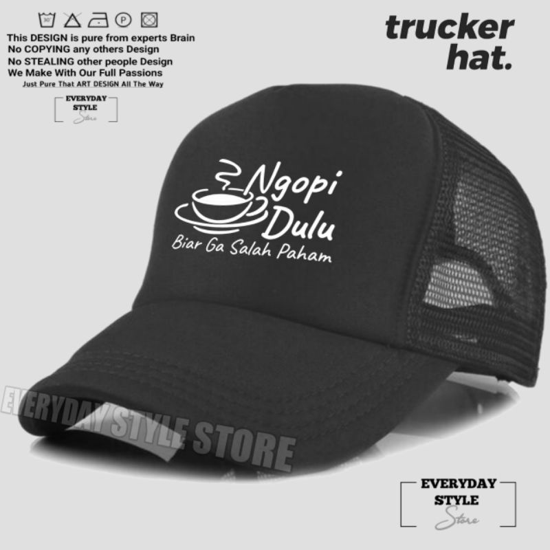 Topi Ngopi Dulu Biar Gak Salah Paham Trucker / Topi Tukang Ngopi / Topi Kata2 / Tulisan