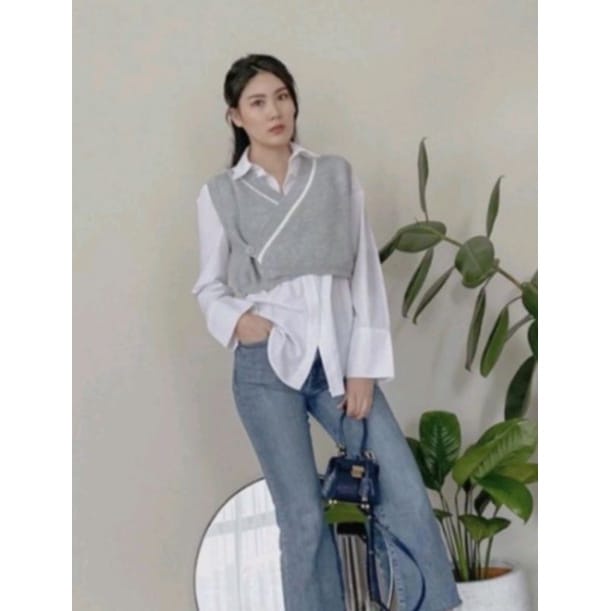 Baju Atasan Rajut Wanita Rompi Rajut Vest knit Silang V Neck Original Bandung