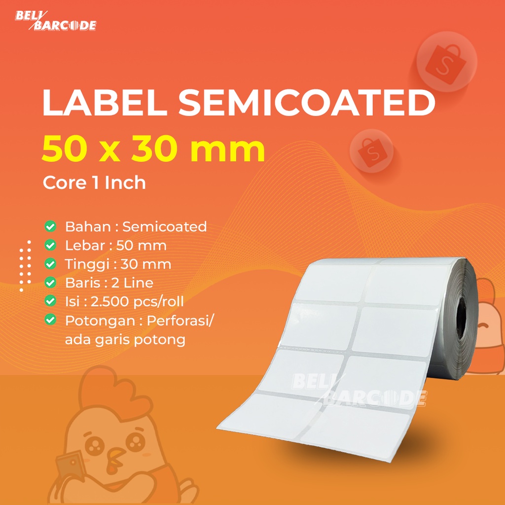 LABEL PRINTER BARCODE 2LINE 50X30 MM SEMICOATED @2500