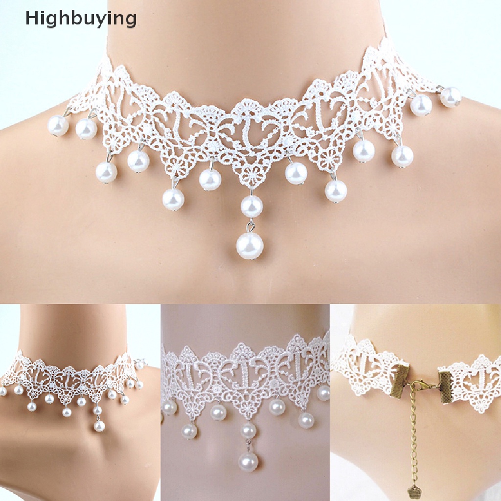 Hbid Kalung Choker Lace Sexy Aksen Mutiara Untuk Wanita