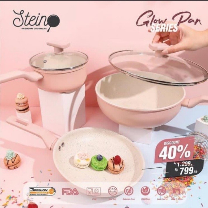 Stein Cookware Glow Pan Set | penggorengan set murah + tutup free mangkok+tutup