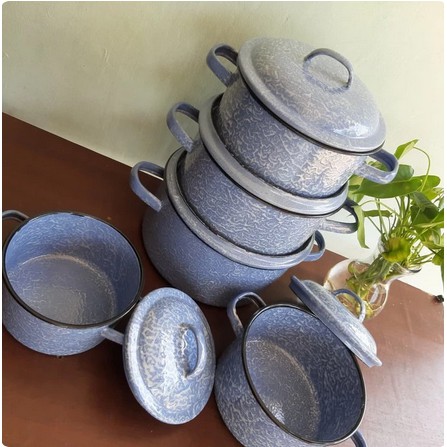 PANCI SUSUN 5 ENAMEL SENG KALENG BURIK BLIRIK BLURIK LURIK LOREK LORENG BATIK JADUL KUNO