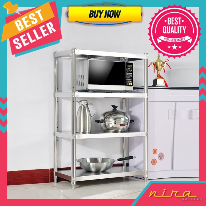 Rak Dapur Portable Stainless Rak Serbaguna 4 Susun Meja Dapur Rak Oven A826