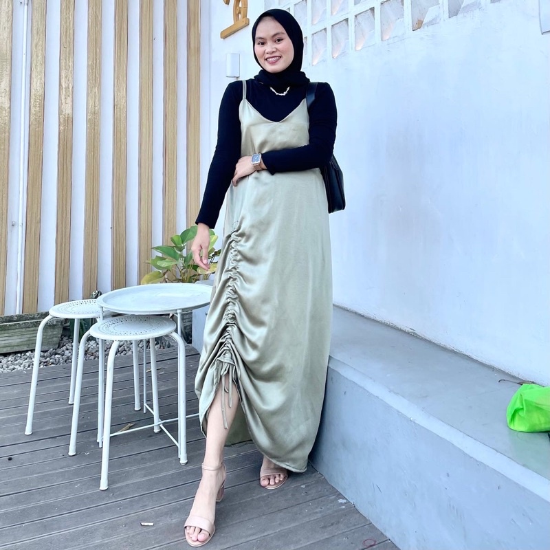 clemira dress, dress satin premium, dress serut, dress satin serut