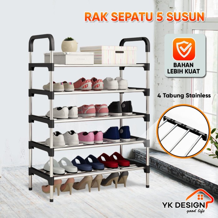 YK DESIGN YK-216 Rak Sepatu Portable 5 Tingkat Tempat Sepatu Sandal - HITAM5SUSUNBESI