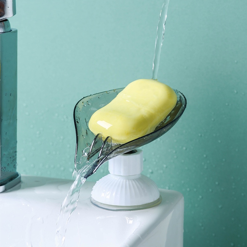 Rak Sabun Bentuk Daun Dengan Suction Cup Dapat Diputar Untuk Dapur / Kamar Mandi