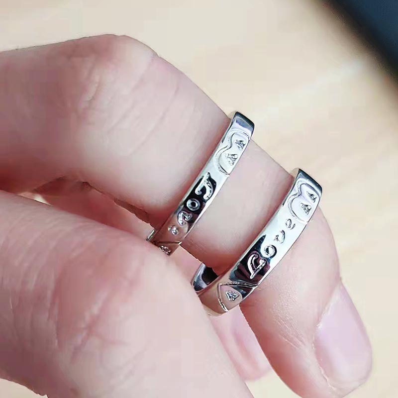 Cincin Adjustable Desain Hati Bahan Stainless Steel 925 Untuk Pasangan