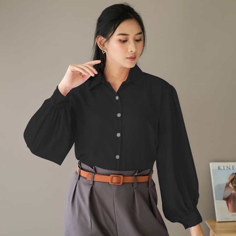 BLOUSE KEMEJA AUDREY ATASAN WANITA LENGAN BALON FULL KANCING