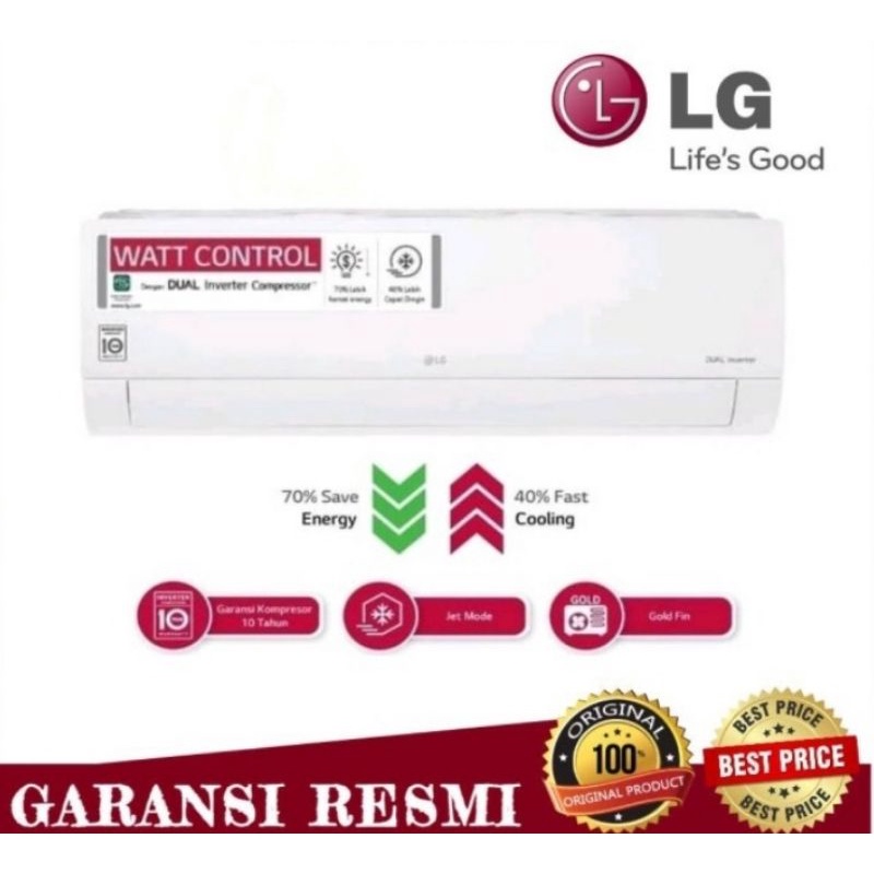 AC LG (1PK)•(Dual Inventer-Hemat Listrik) 1PK type 10EV4 +JasaPasang,Pipa dan Braket untuk Kota Cire