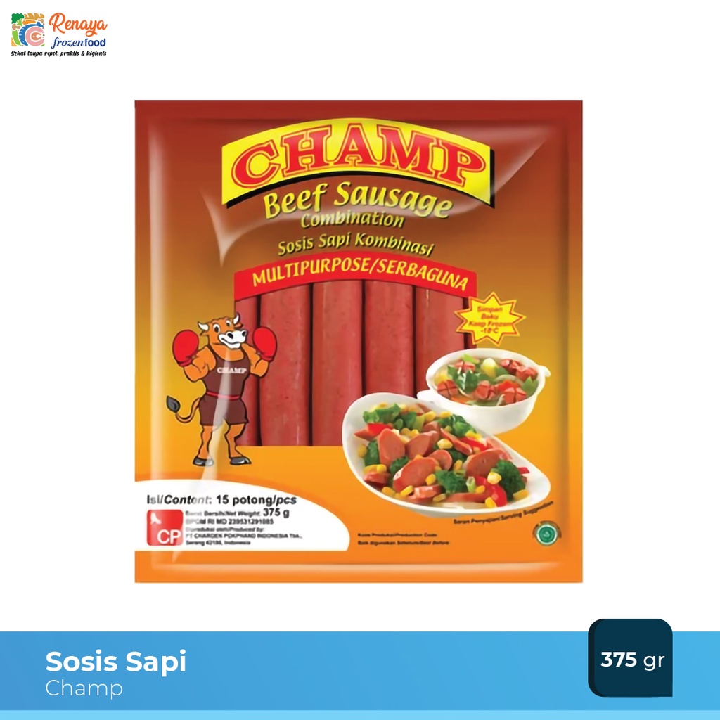 

Champ Sosis Sapi Beef Sausage Frozen Food Makanan Beku Serbaguna Halal Original 375 Gram - Renaya.Frozen