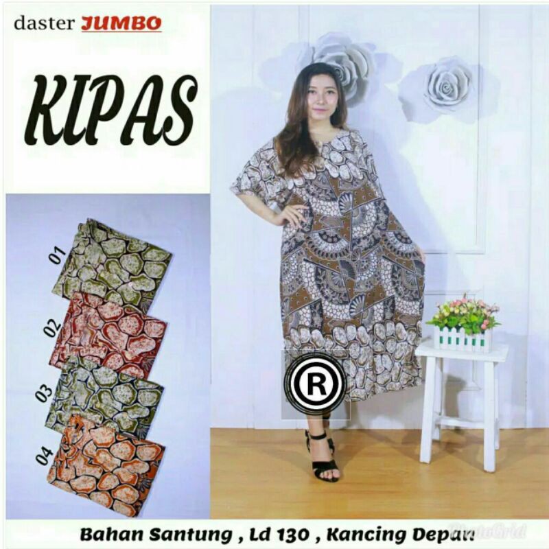 Daster jumbo kipas - daster batik - daster lengan pandek - daster panjang - daster depan kancing