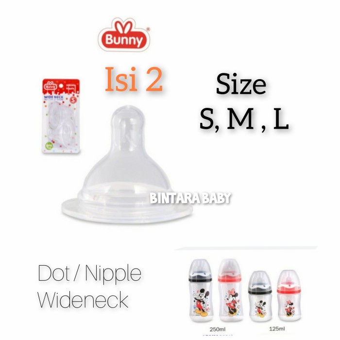 Dot Wide Neck isi 2pcs silicone nipple Lusty Bunny ukuran S / M / L