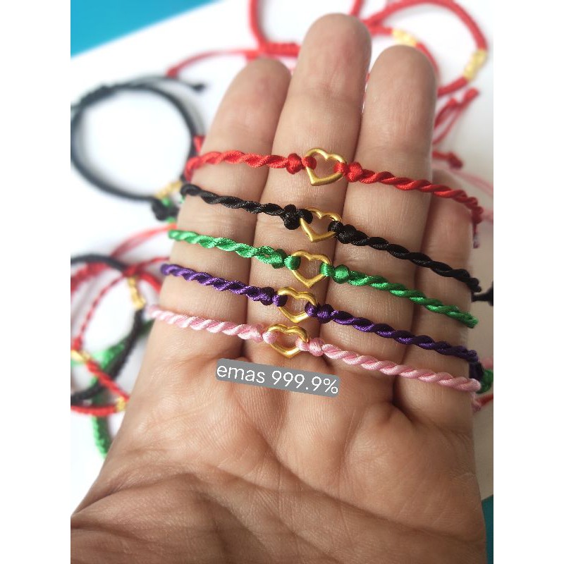 gelang tali hati love emas 999.9%
