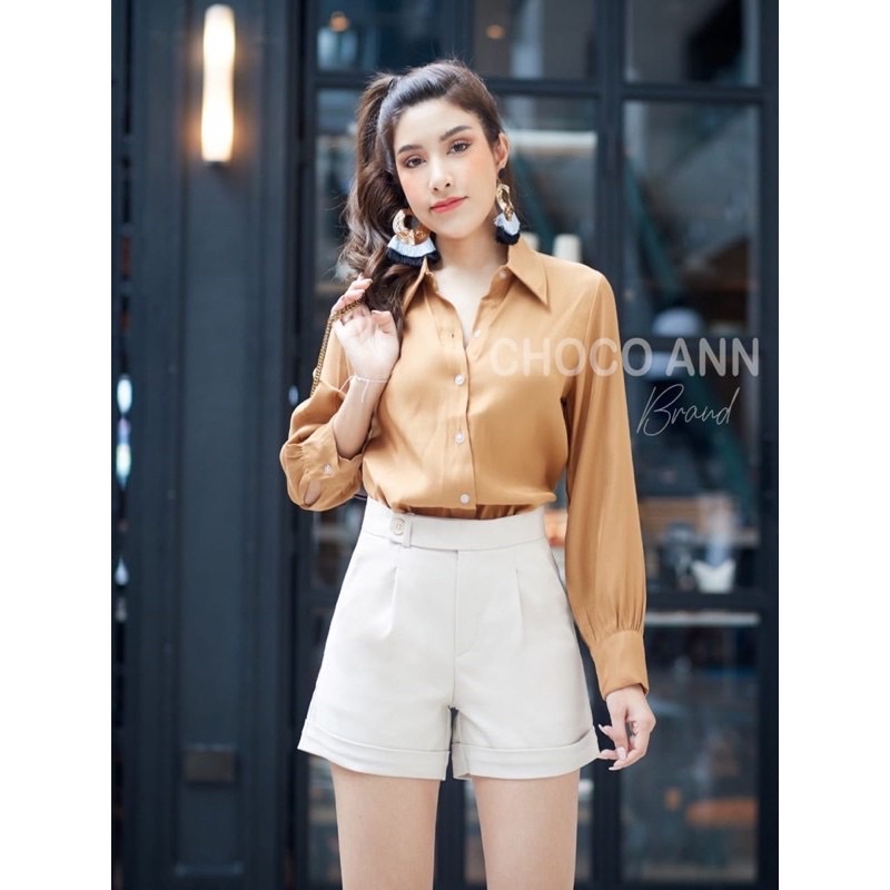 SH07 HIGH WAITS PANTS CHOCO ANN CELANA PENDEK ZIPPER DEPAN