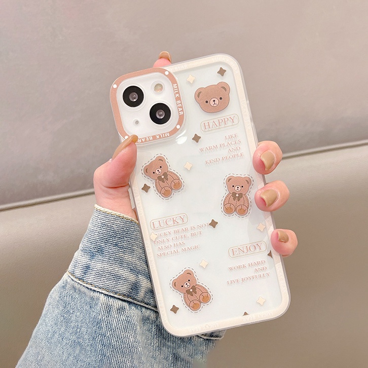 Soft Case Pelindung Motif Beruang Untuk IPhone 14 13 12 Pro Max 11 XS XR X 8 7 6 Plus Mini