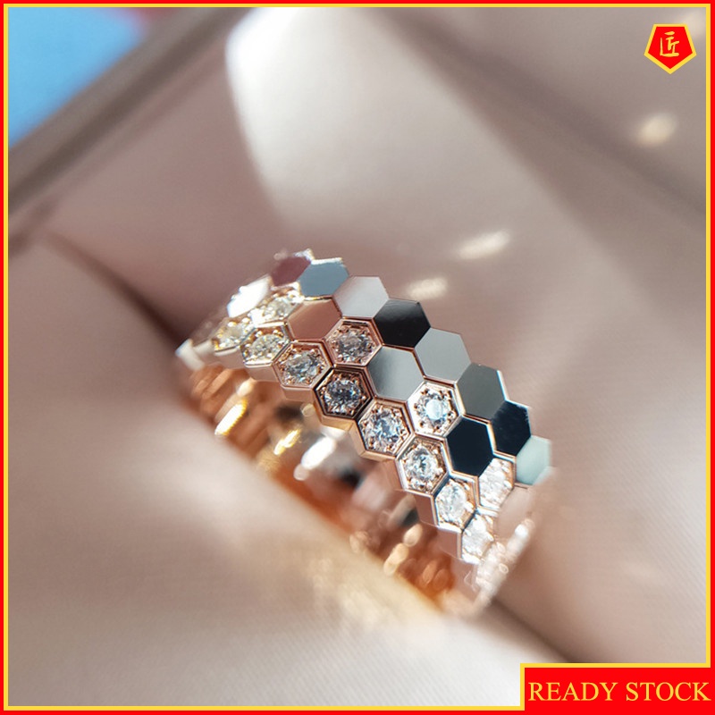 [Ready Stock]Elegant Design Light Luxury Honeycomb Ring 18K Rose Gold