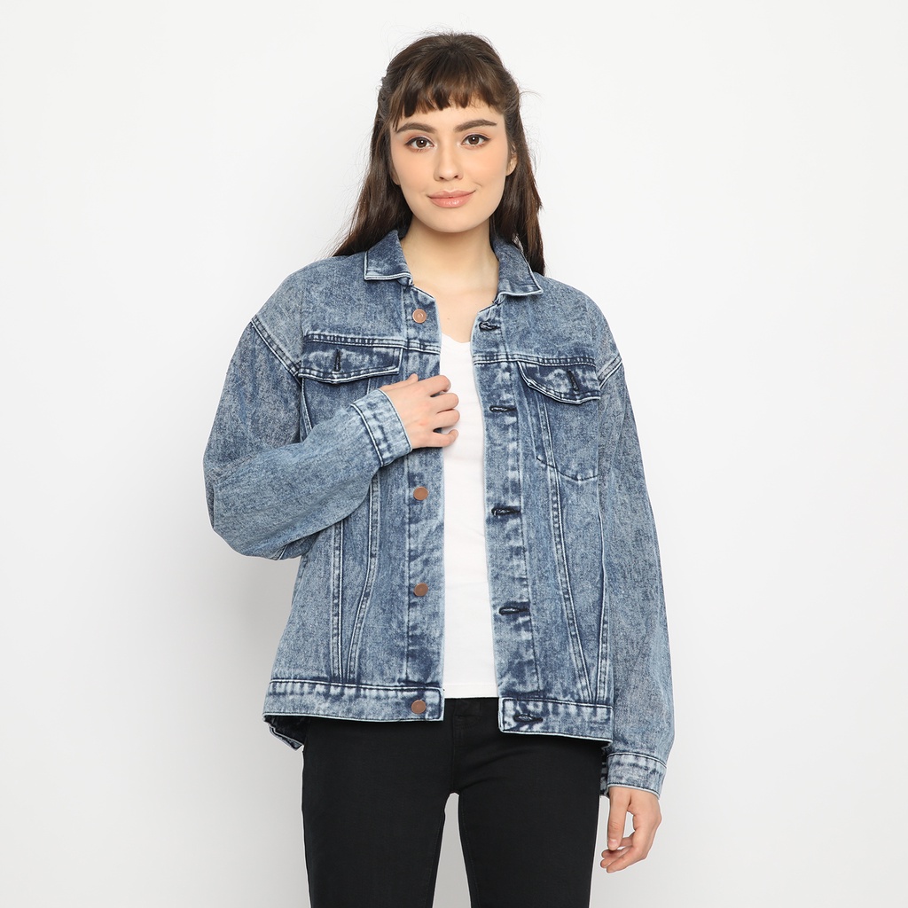 Trondheim Jaket Jeans Denim Wanita Oversize Shelby Blue Washed Acid