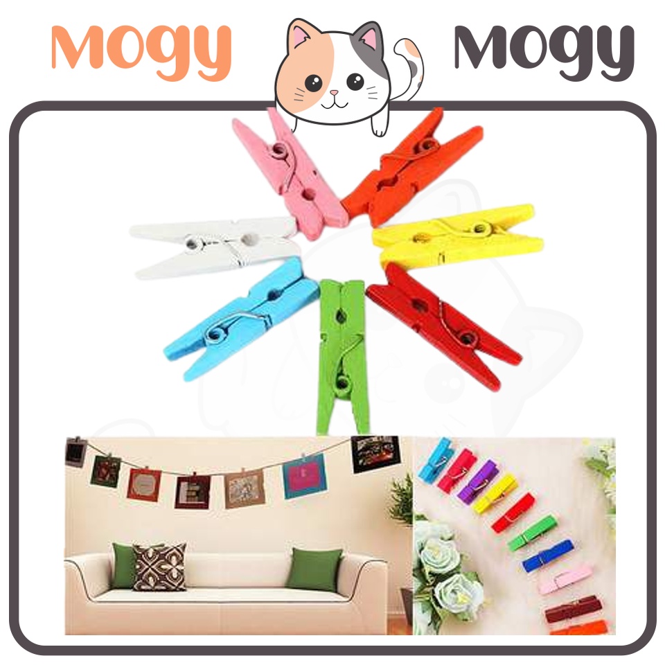 MOGYMOGY WARNA Klip Jepit Mini Bahan Kayu Ukuran 35mm Untuk Menggantung Foto WOODEN KLIP