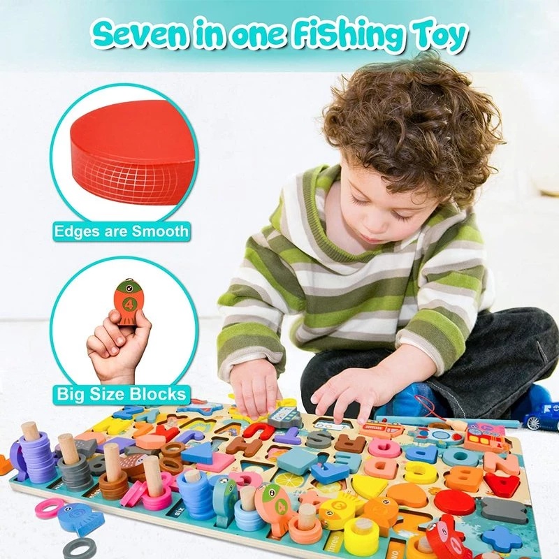~Edukasi 7in1 Puzzle Kayu Anak Huruf dan Angka Pancing Ikan Montessori Wooden Toys-3