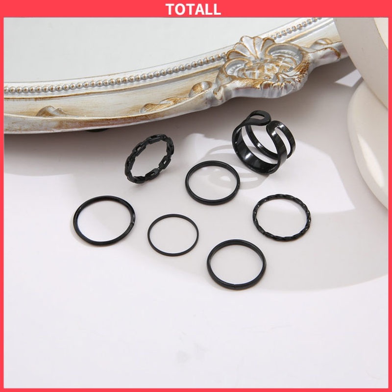 COD 7pcs Cincin Korea Hitam Gaya Punk Aesthetic Cincin Titanium Pria Keren Untuk Wanita Ring Jewelry-Totall