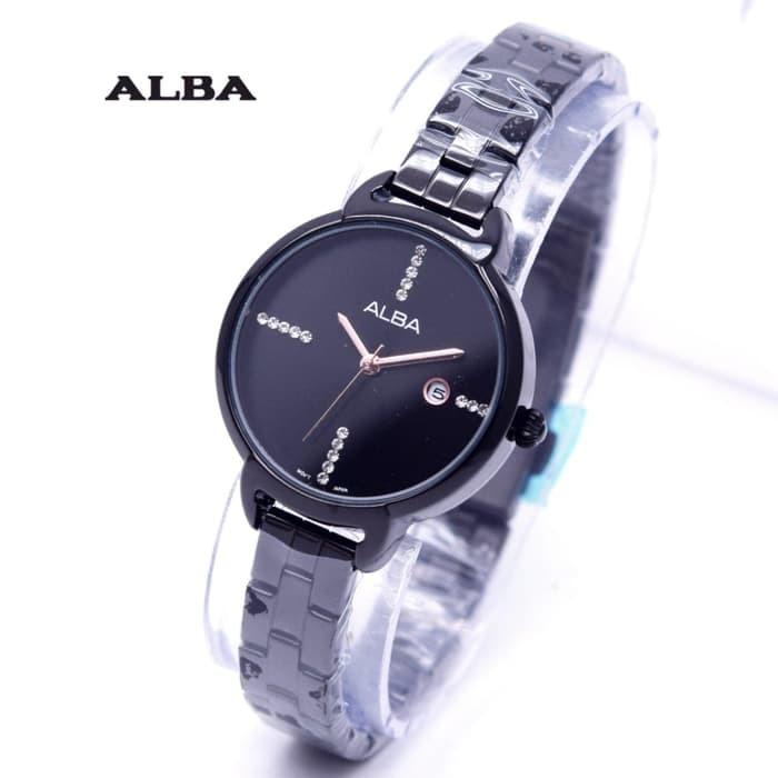 Jam Tangan Wanita / Cewek Alba Mini Rantai Full Black