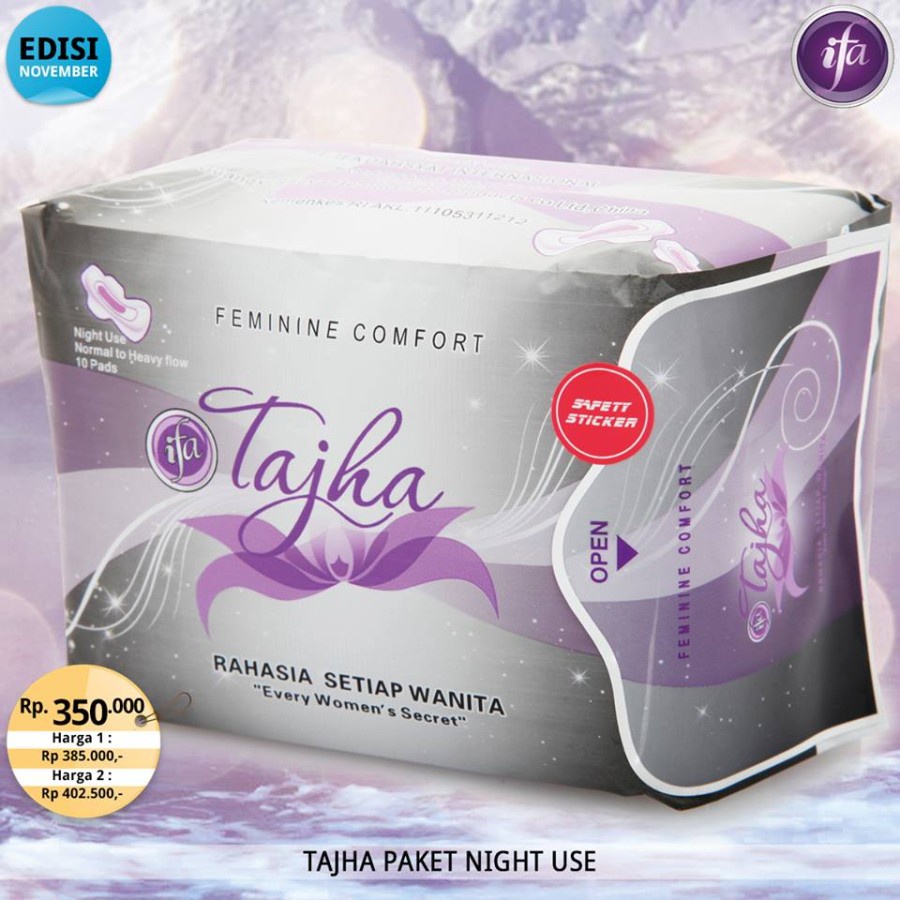 Pembalut Wanita softcare Isi 10 Pads Tajha Herbal Night Use &amp; Panty Liner IFA Akl kementrian RI