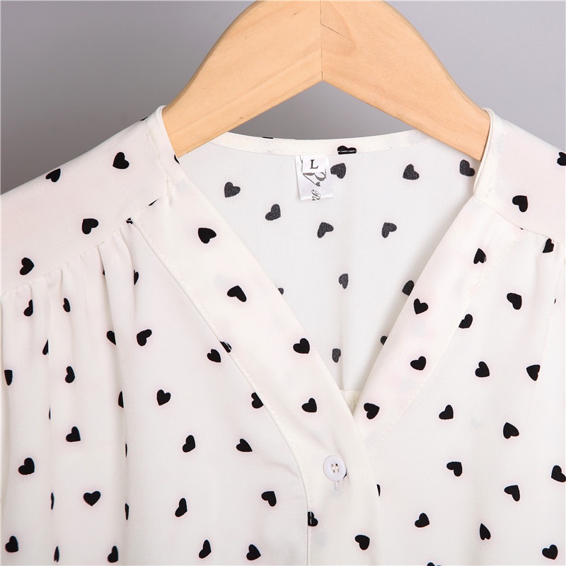 #Sisjuly# Sablon Wanita Lengan Panjang V-Neck Kepribadian Retro Kemeja Gaya Barat Wanita