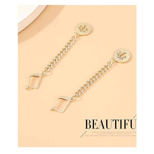 LRC Anting Fashion Gold Color Tassel Lucky Tree Chain Alloy Geometric Earrings Y64503