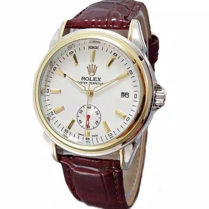 Jam Rolex Chrono Detik Tanggal aktif kulit otomatis