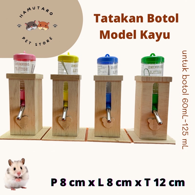 Tatakan botol  minum hamster tupai kelinci model kayu