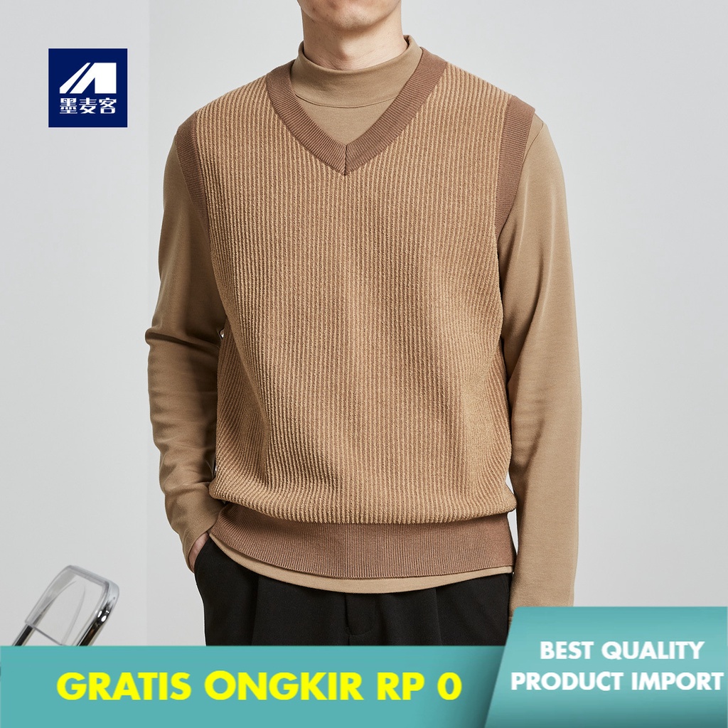 Sweater Pria Kaos Lengan Panjang  Pria Leher V Pria Rajut     Tanpa Lengan Rompi Rompi Pria 20035 Im