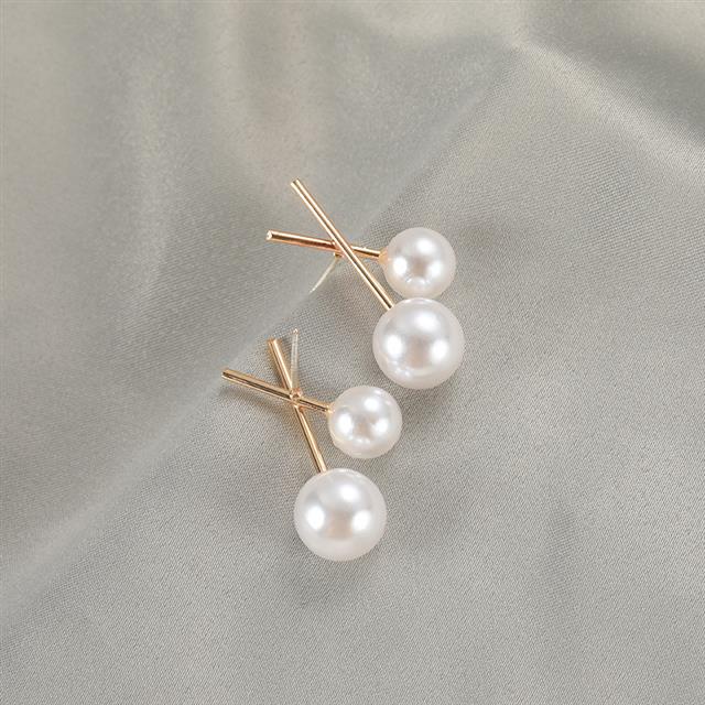 Sterling silver jarum cross pearl stud anting-anting untuk wanita niche desain sederhana internet pe