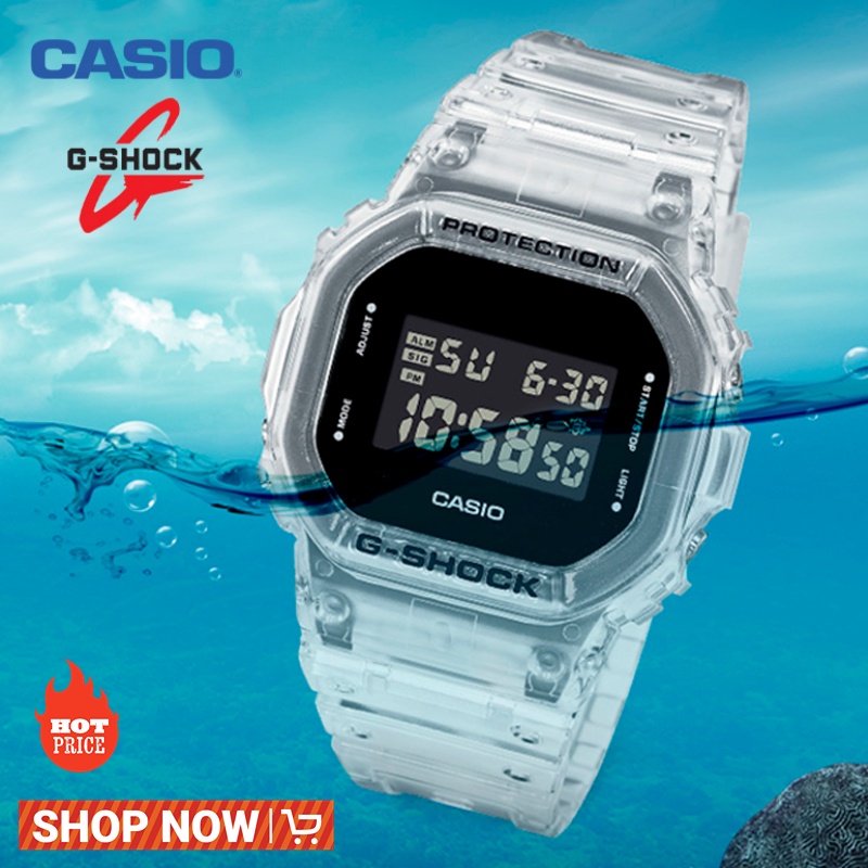 Casio Jam Tangan Pria Casio Baru G-Shock DW 5600 Retro Square Putih Transparan Jam Tangan Elektronik