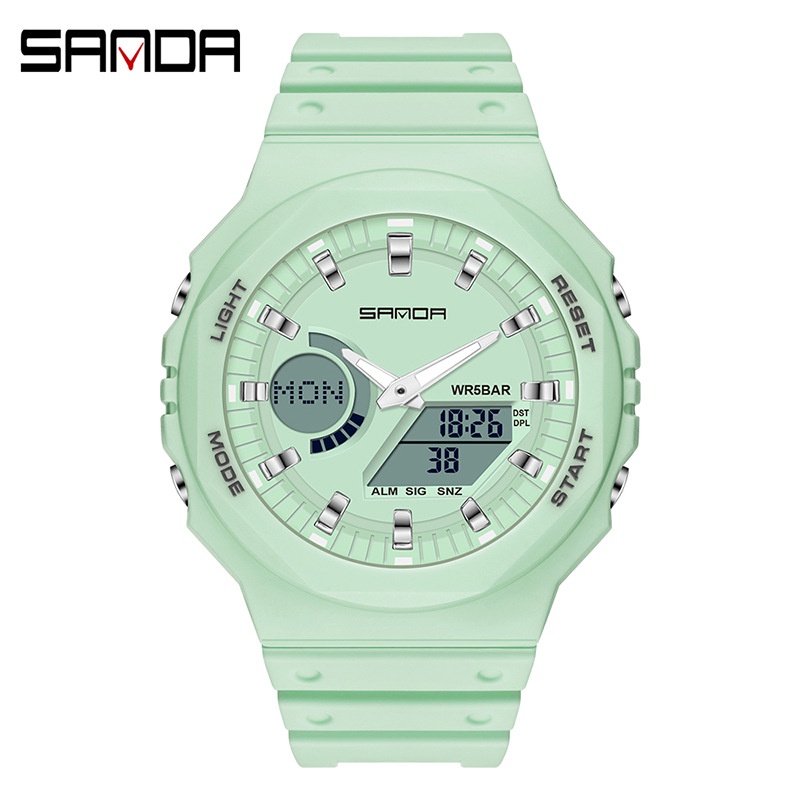 SANDA 6016 Jam Tangan Pria Wanita Digital Sport EL Backlight Tali Rubber Anti Air-Tosca