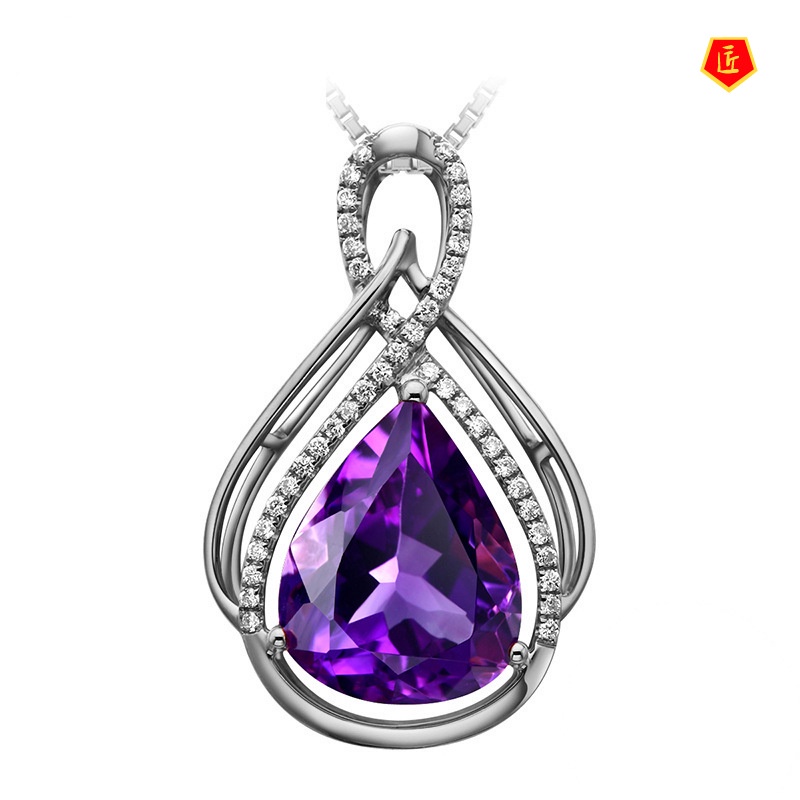 [Ready Stock]5 Karat Amethyst Pendant 18K Gold Colored Gemstone Elegant Temperament