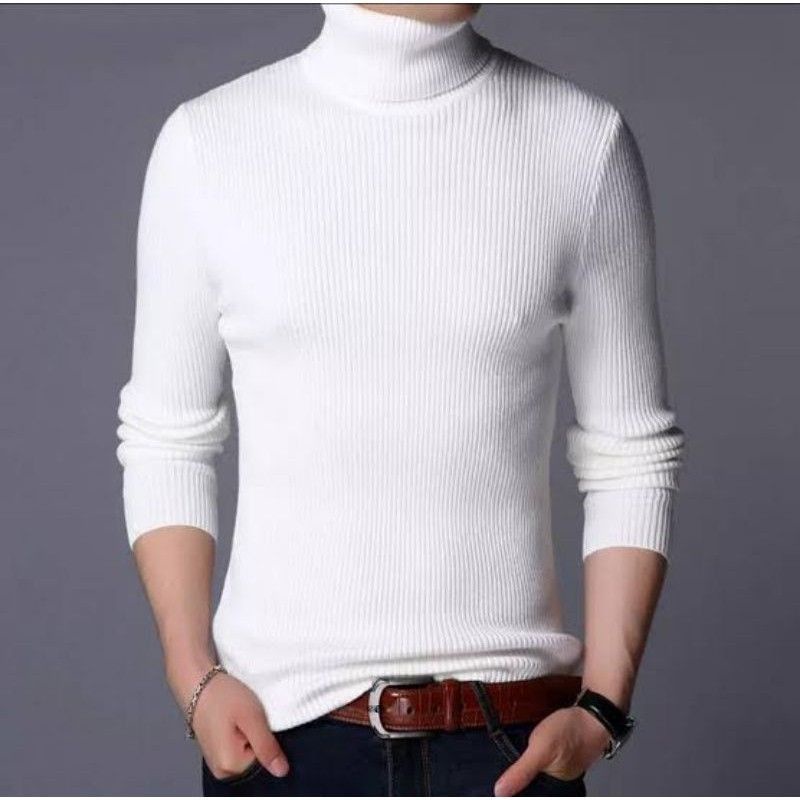 TS - 66104 Sweater Rajut Kerah Tinggi Cowo  Roll Neck Man Daleman Jas-1