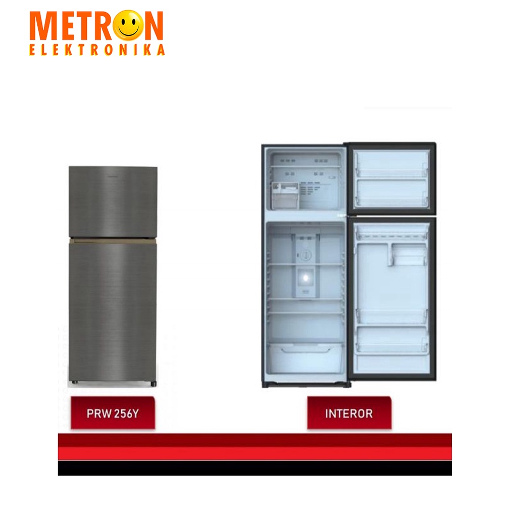 POLYTRON PRW 256 Y DARK GREY LEMARI ES KULKAS 2 PINTU 240 L INVERTER METAL DOOR / PRW256Y