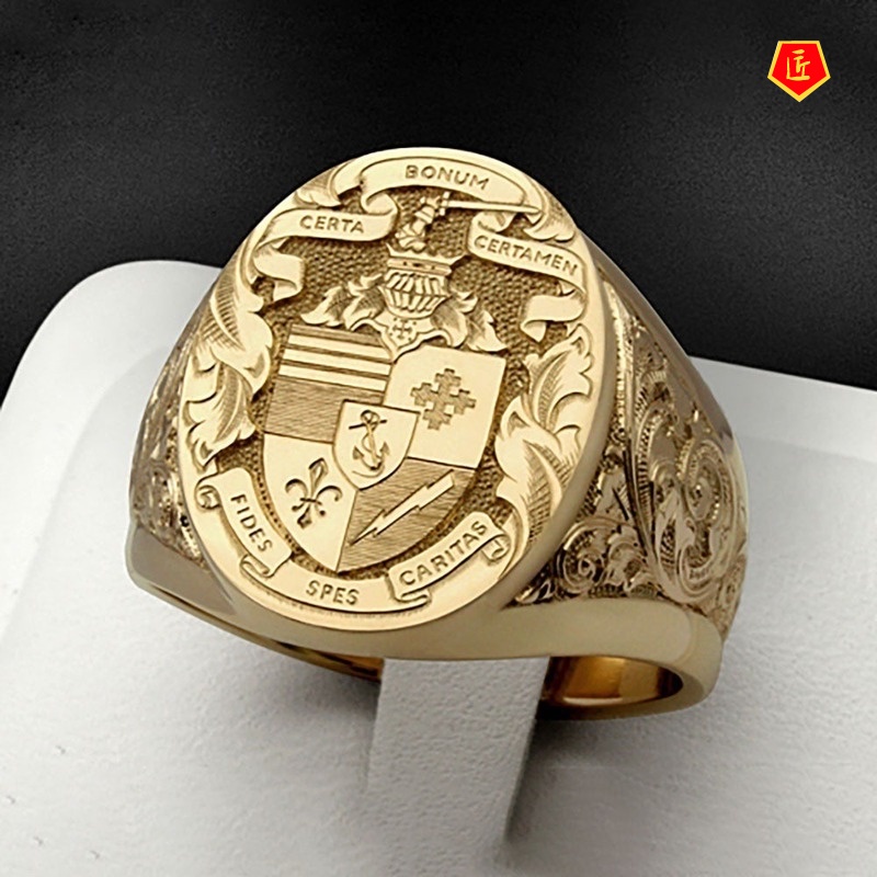 [Ready Stock]18K Gold Vintage Godfather Ring Exquisite Engraving