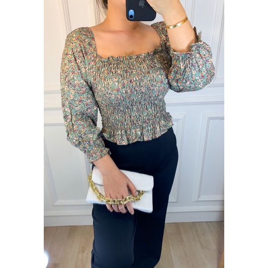 ATASAN SABRINA KERUT MOTIF BUNGA