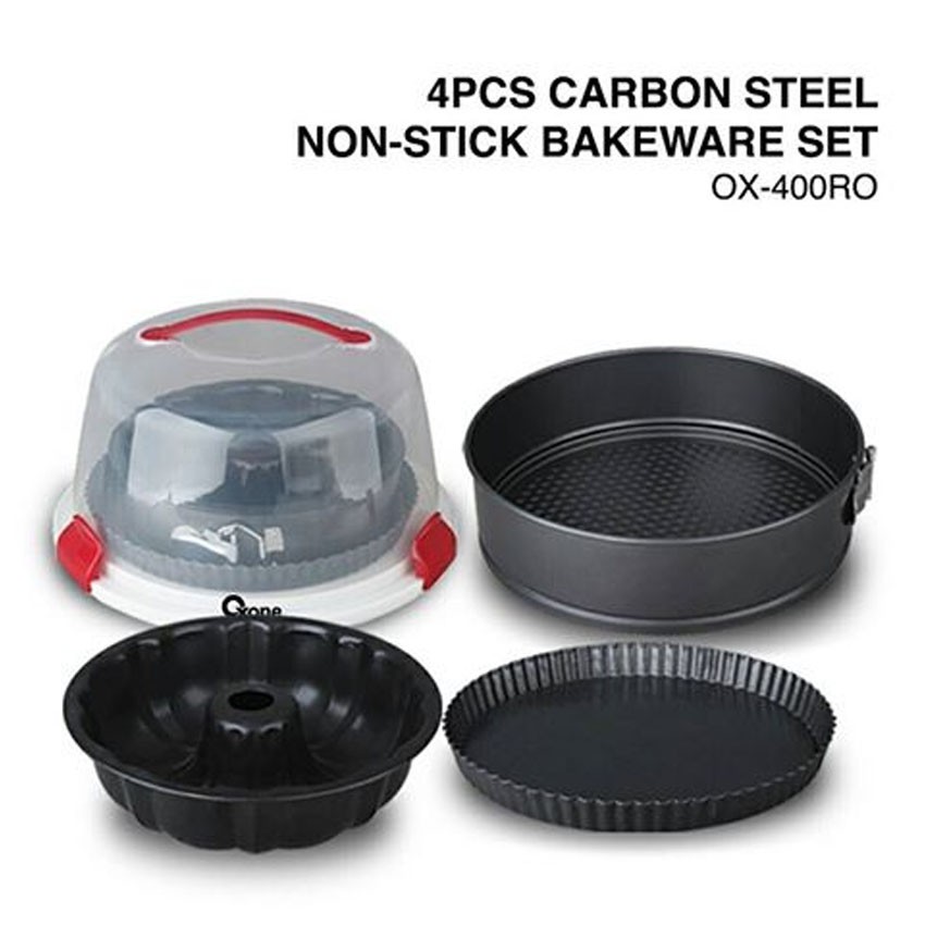 Oxone OX-400RO 4Pcs Round Bakingset Carbon Steel Non-stick Bakeware Set Loyang Oven Baki Tahan Panas