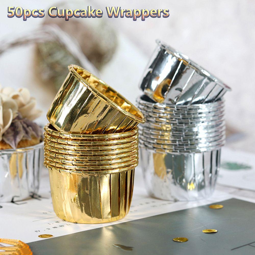 R-FLOWER Cupcake Wrappers DIY Coated Cake Liner Gold Silver Crimping Muffin Cases