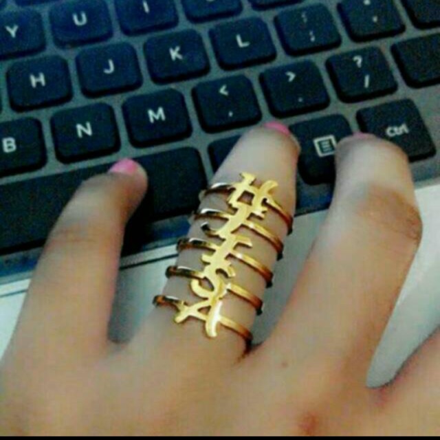 Cincin nama spiral cantik sepuh emas Asli