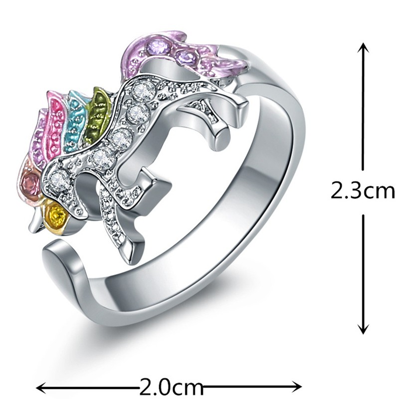 Fancyqube Cincin OPENING Ring Adjustable Motif Kartun Unicorn Warna Warni