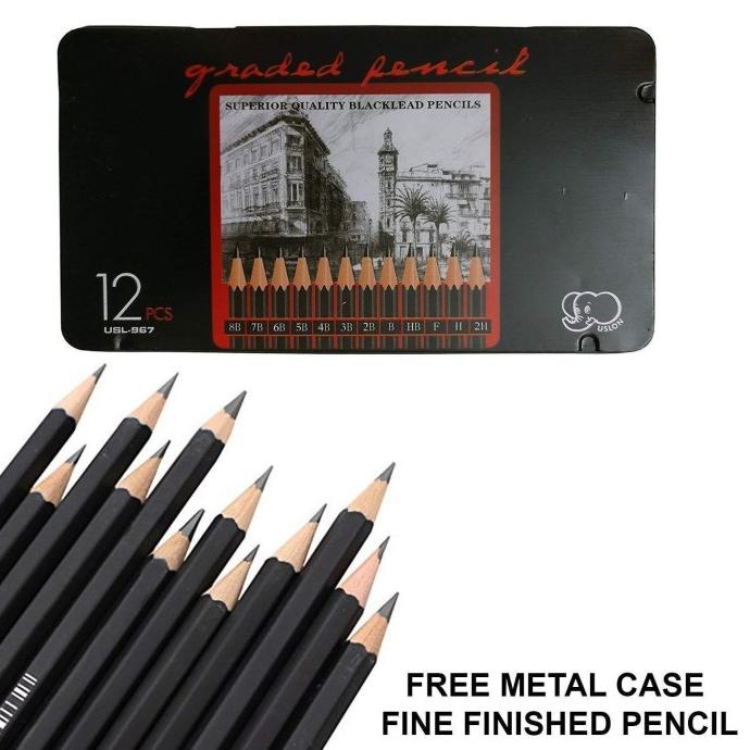 

(COD) Superior Blacklead Pencils 12pcs Free Case Set Pensil Sketsa Drawing TERBARU Kode 213