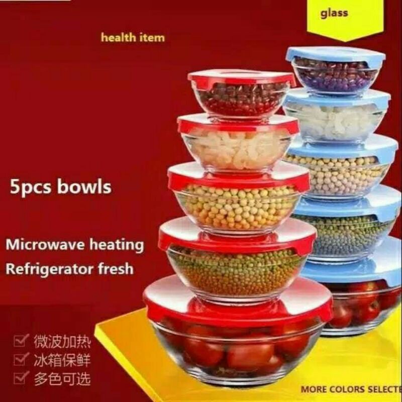 Mangkok Susun 5 set Bowl HC Beranak KACA MANGKUK GLASS SET Toples