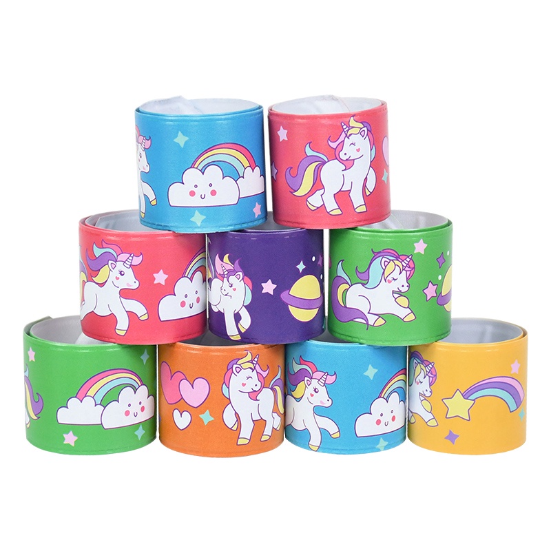 10pcs Gelang Tangan Snapping Ring Motif Kartun Unicorn Untuk Dekorasi Pesta Ulang Tahun Anak