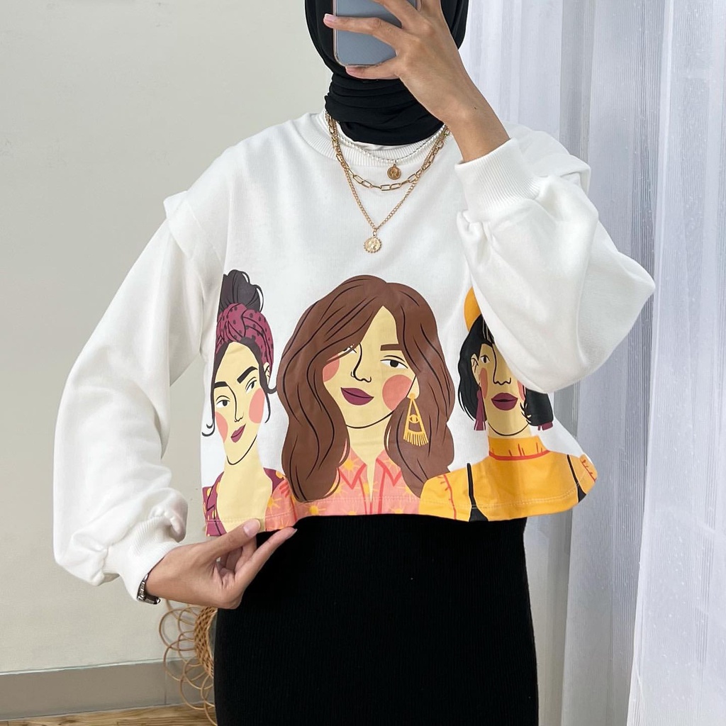 BEFAST - ZSO OOTD Wanita Sweate AHO / FERLIN SWEATER CROP LADYS / Sweater Hits / Pakaian Wanita / Atasan Lengan Panjang / Sweater Kekiniaan  / Outfit Terbaru 2022 / Termurah