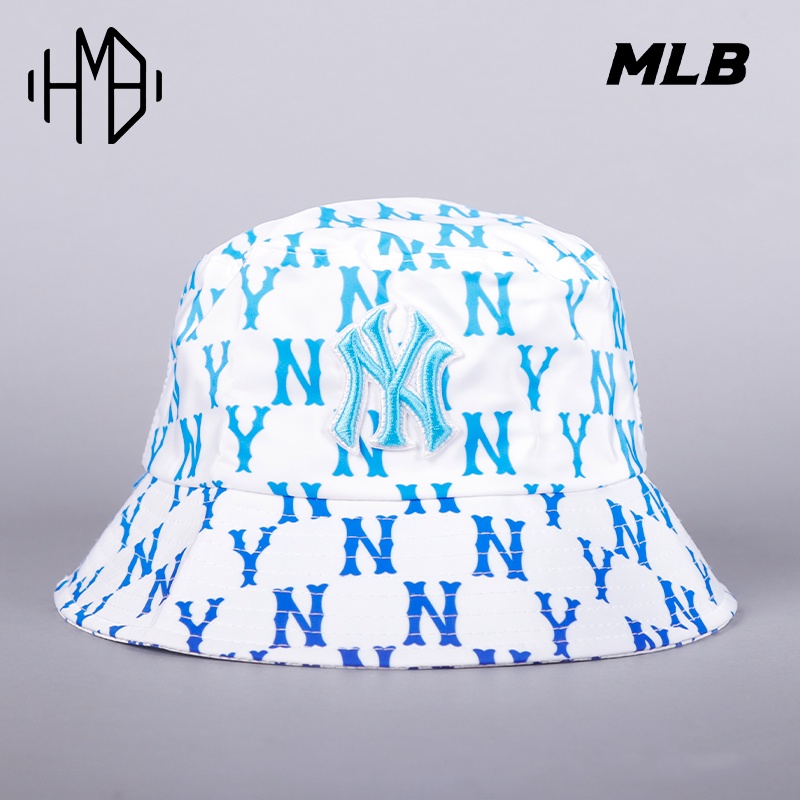 MLB Korea NY Yankees Monogram Nylon Bucket Hat White