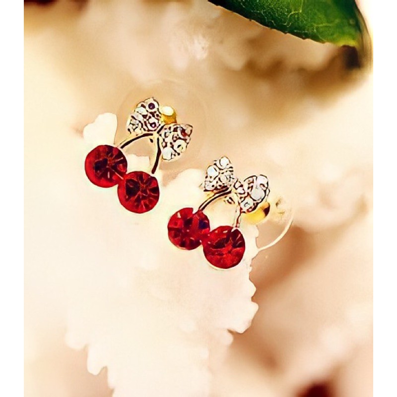 Anting wanita model jepang korea terbaru bentuk red cherry bagus cocok untuk pesta dan hadiah ultah